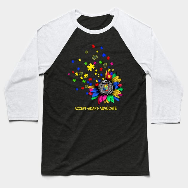 Cute Sunflower Accept Adapt Advocate Autism Awareness Baseball T-Shirt by Magazine